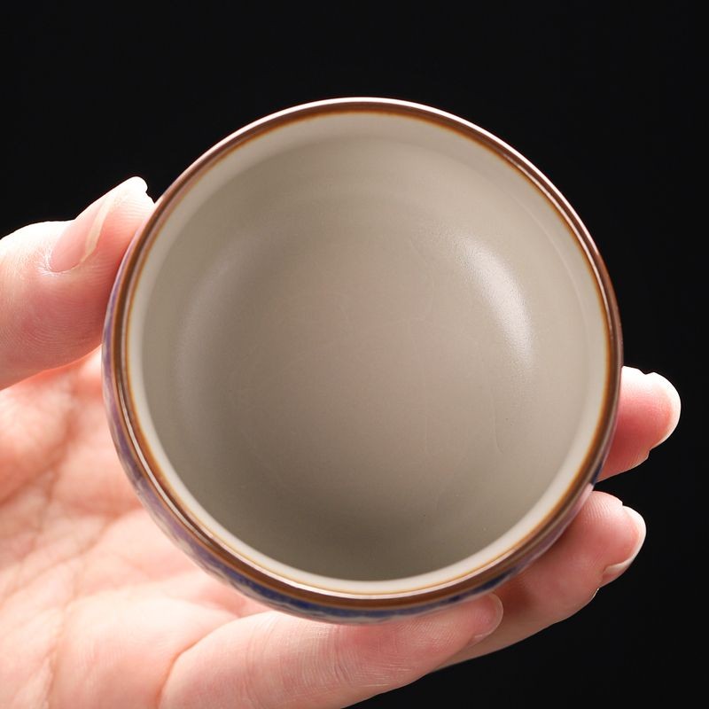 Ru Kiln Floral Crackle Glaze Teacup 6pcs Kung Fu Tea Cups 60ml