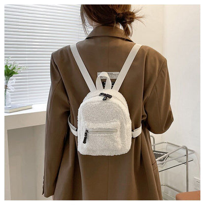 Plush Backpack Solid Color Little Girls Wild Fashion Soft Stylish Small Daypack