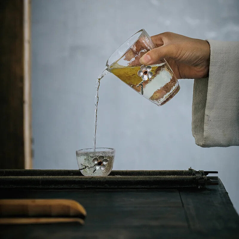 Glass Cup Tea Cup Single Cup Flower Kung Fu Tea Set Drinking Glass Transparent