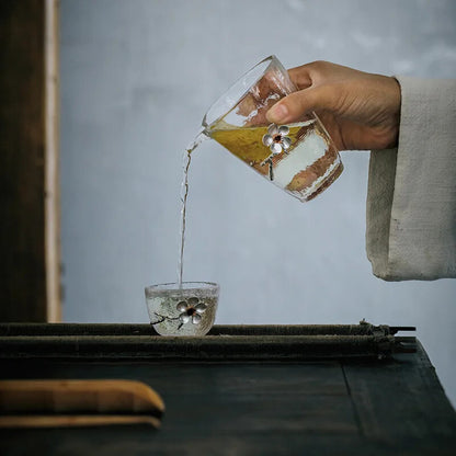 Glass Cup Tea Cup Single Cup Flower Kung Fu Tea Set Drinking Glass Transparent