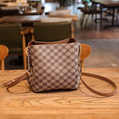Shoulder Bag Crossbody Chain Strap Plaid Leather Vintage Handbags 19*20*11.5 CM