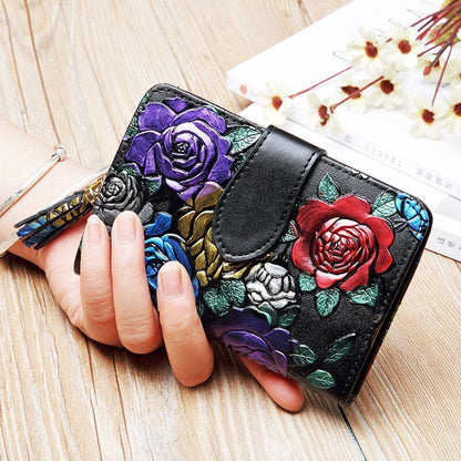 Floral Wallet Leather Purse Short Wallets Leather Coin Purse 9*2.5*13.5 CM 1 PC