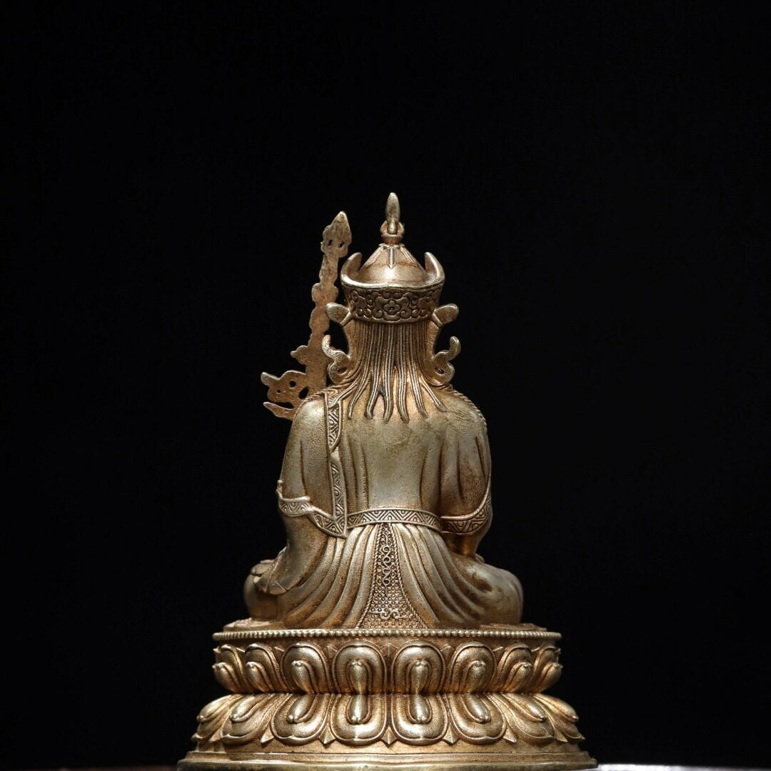Buddhism Temple Bronze Silver-plated Guru Rinpoche Padmasambhava Buddha Statue