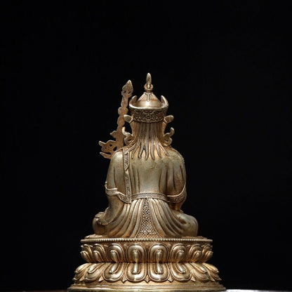 Buddhism Temple Bronze Silver-plated Guru Rinpoche Padmasambhava Buddha Statue