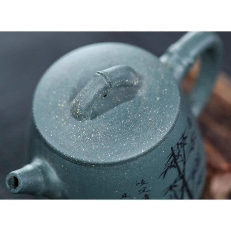 4.7" Chinese Yixing Zisha Pottery Black Zhu Clay 200CC Plum Blossom Teapot
