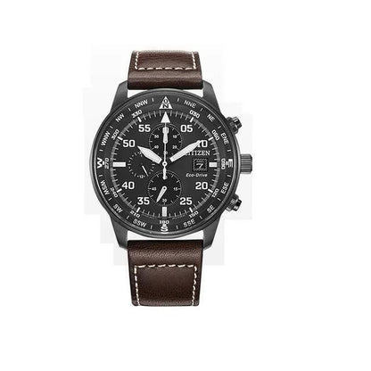 Men's Aviator Chronograph Black Dial Eco-drive Watch New Free Fast Shipping
