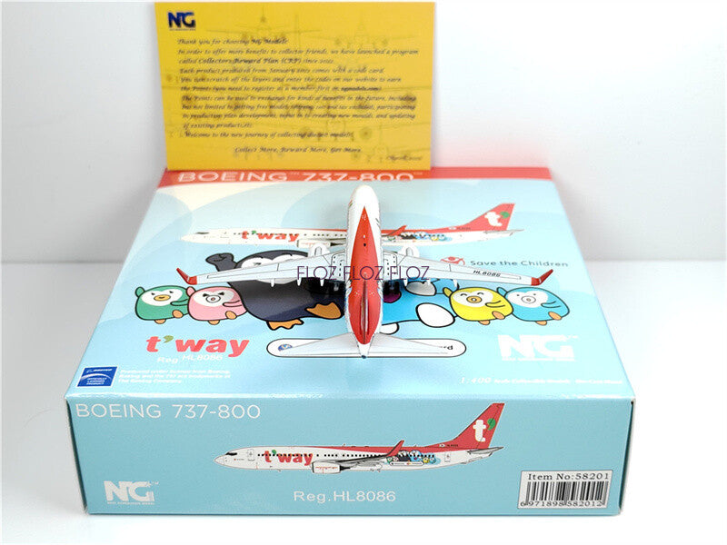 NG Models t'way Air for Boeing B737-800 HL8086 1:400 Aircraft Pre-built Model