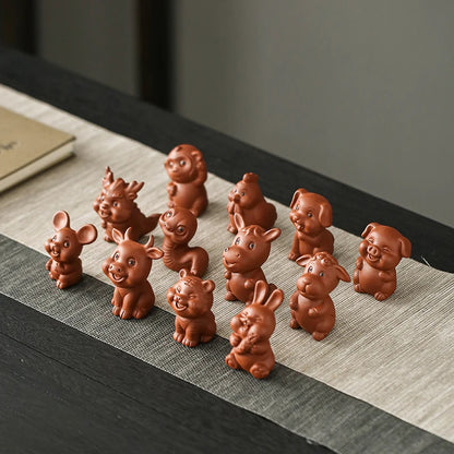 Chinese Zodiac ZishaTea Pet Animal Statue Decoration Handmade Sculpture Tea Set