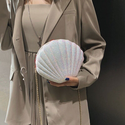 Women Girls Little Mermaid Seashell Purse -Body Shoulder Bags Sequins Chain Puf