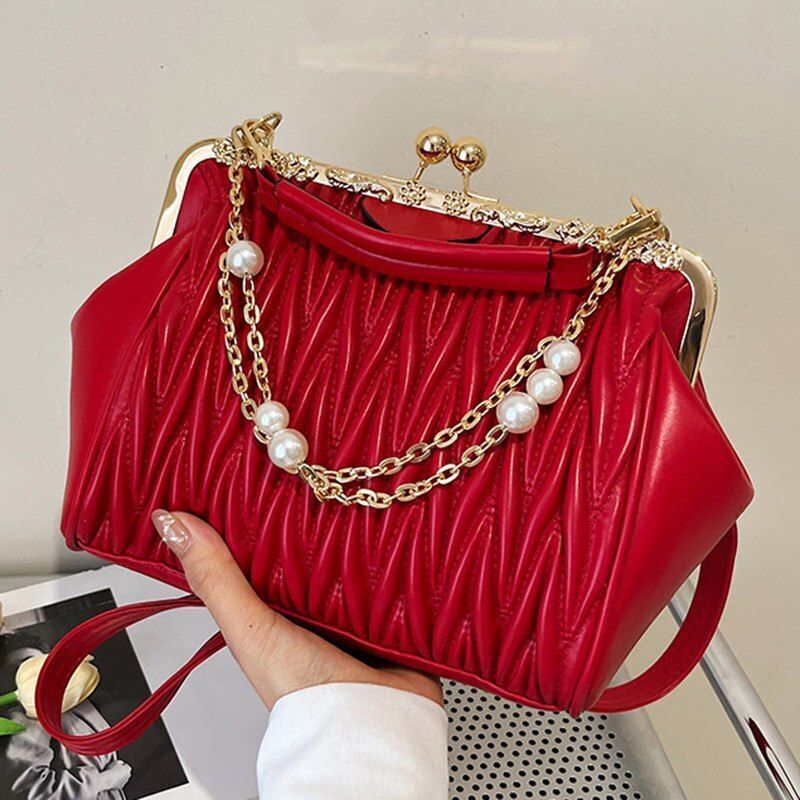 Fashion Chain Shoulder Bag Kiss Lock Shell Clip Crossbody Bag Chic Crossbody Bag