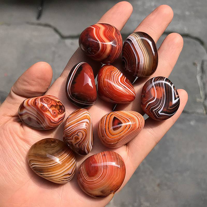 5Pc Natural Silk Banded Lace Agate Quartz Crystal Sardonyx Carnelian Palm Stone