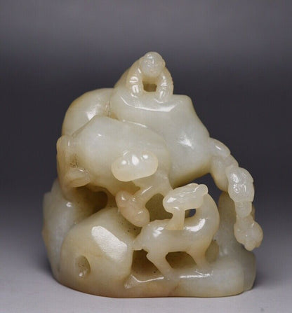 Collection China Natural Hetian Jade Carved Children Deer Statue Nice Sculpture