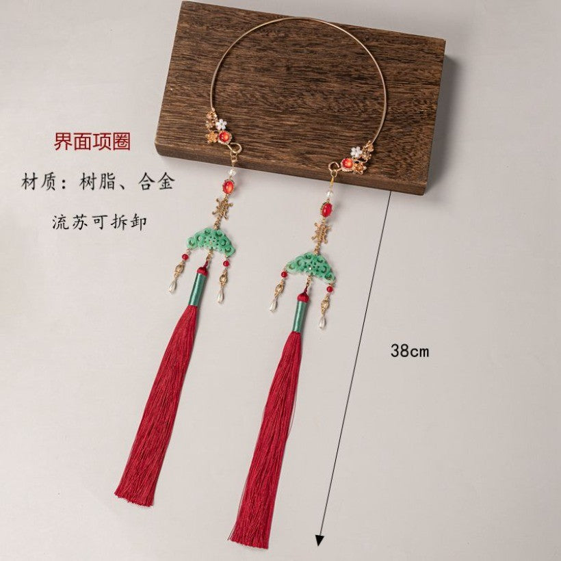 Double Tassel Necklace 38cm Hanfu Collar Vintage Chinese Style Handmade Jewelry