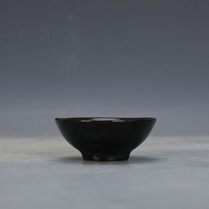 3.35 inch Chinese Song Jizhou Kiln Porcelain Black Glaze Maple Leaves Teacup Cup