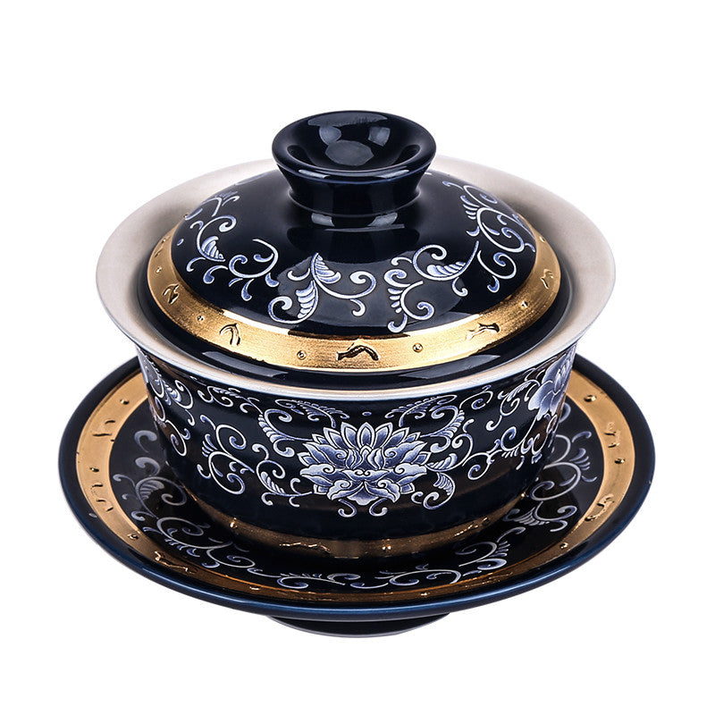 140ml Tradition Silver Gaiwan Chinese Black Tea Cup Covered Bowl Tea Set Tureen