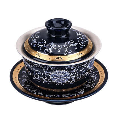 140ml Tradition Silver Gaiwan Chinese Black Tea Cup Covered Bowl Tea Set Tureen