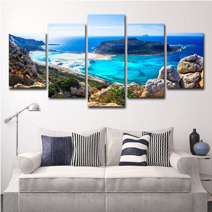 Blue Ocean Island Sea Beach Rocks Canvas Prints Painting Wall Art Home Decor 5P