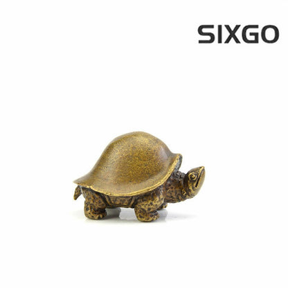 41mm Chinese Brass Longevity Tortoise Statue Ornament Hand-carved Tea Pet