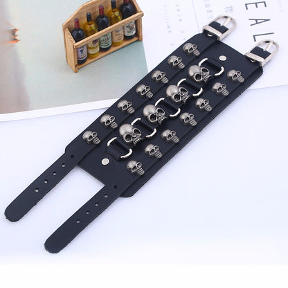 Gothic Punk Rock Skull & Spikes Leather Cuff Bracelet Studded Wristband Bold