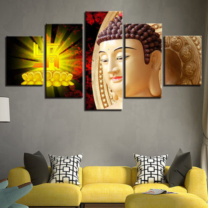 Buddha Face Portrait Buddhism Canvas Prints Painting Wall Art Home Decor 5PCS