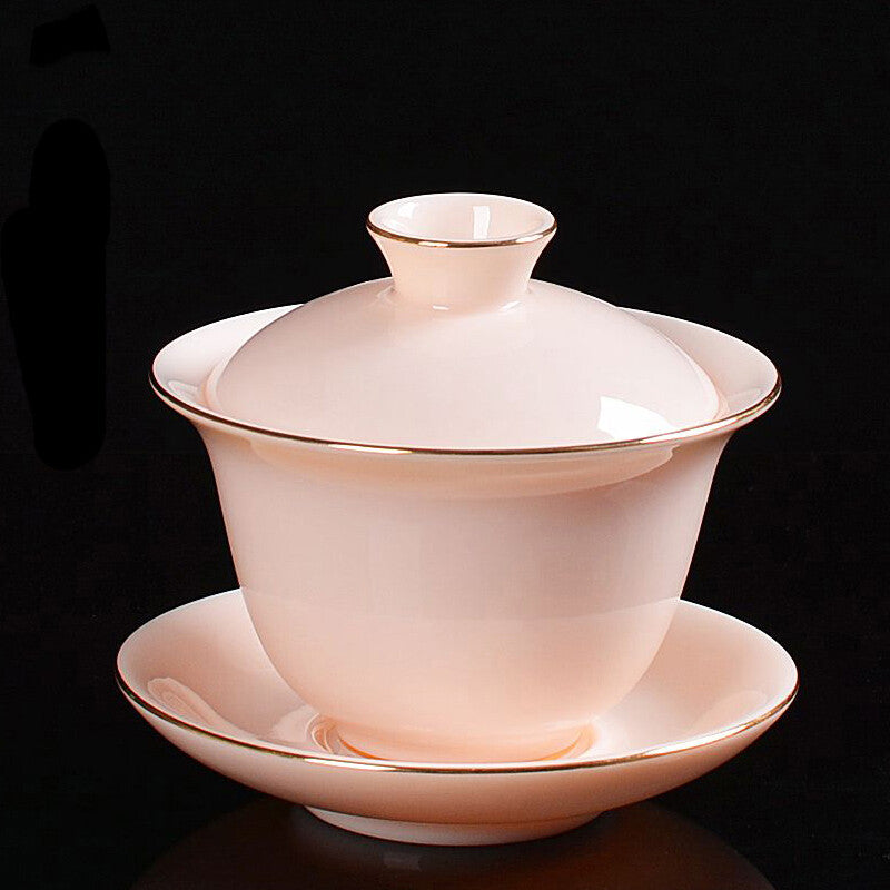 Gaiwan Tea Brewer Bowl Cup Saucer Porcelain Tureen Solid Color Dehua Cup Bowl