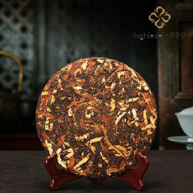 357g Dry Stored Chenpi Ripe Puer Tea Cake Menghai Yunnan Mountain Grown Tea