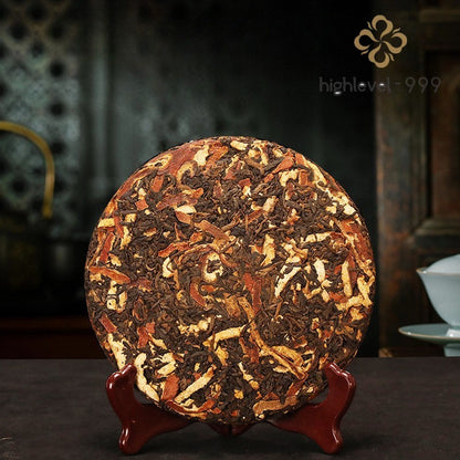 357g Dry Stored Chenpi Ripe Puer Tea Cake Menghai Yunnan Mountain Grown Tea