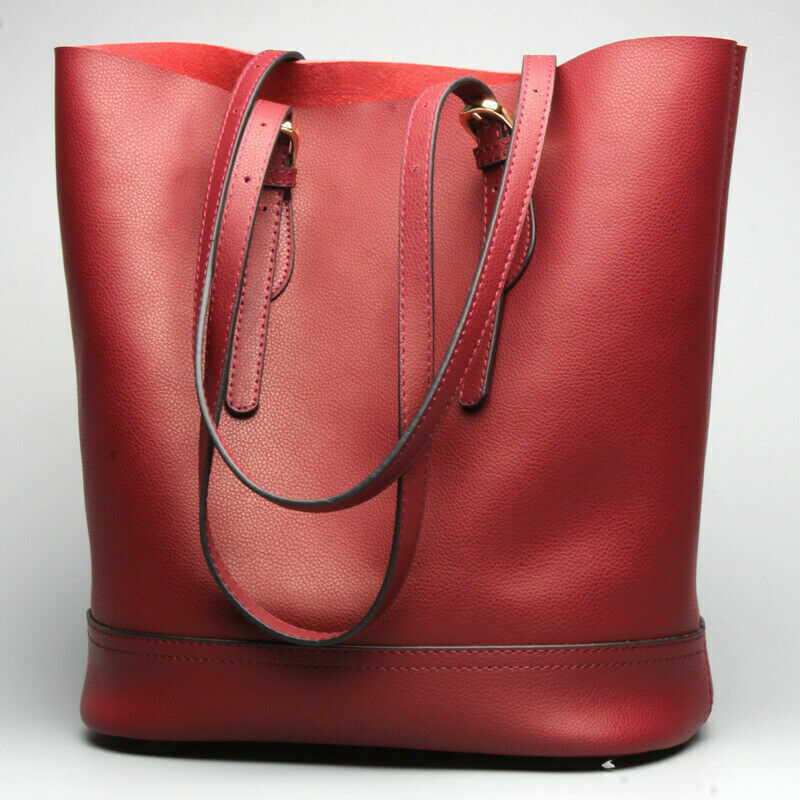 Women's Genuine Leather Shoulder Tote Handbag Shopping Large Capacity Bucket Bag