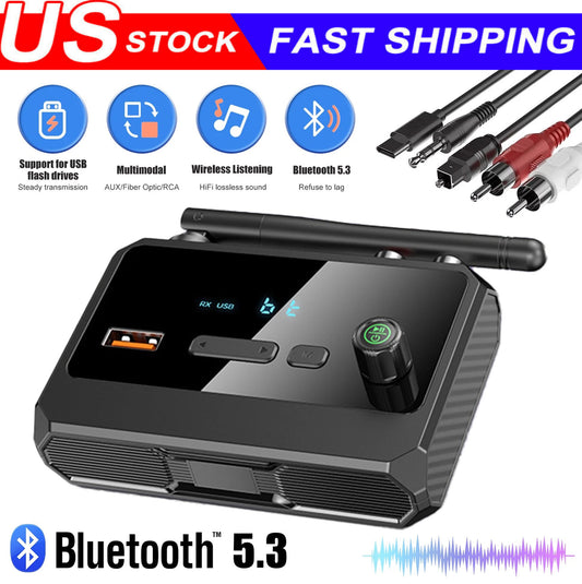 Bluetooth 5.3 Home Stereo Audio Receiver AUX USB Optical HD Music to RCA Adapter