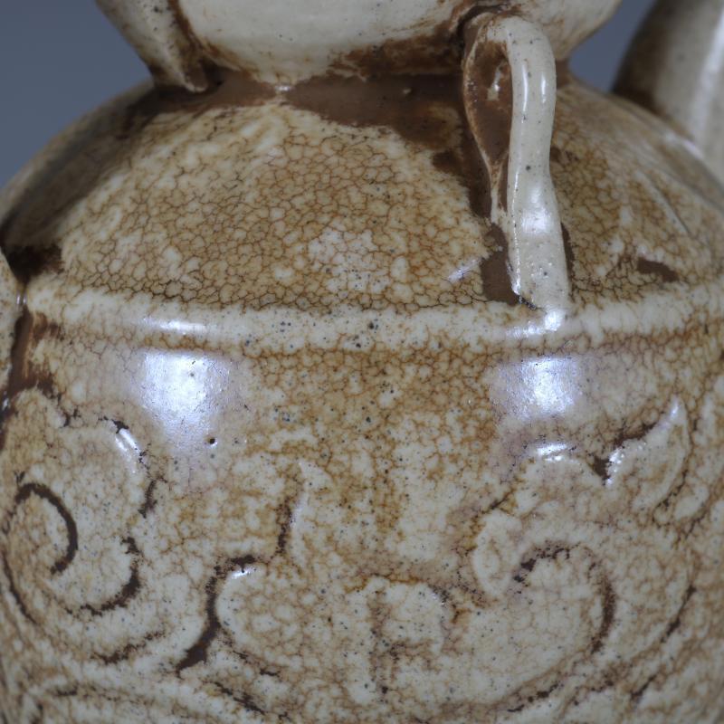 Chinese Song Ding Kiln Porcelain Carved Flowers Flagon Wine Pot Teapot 4.33 inch