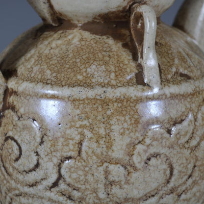 Chinese Song Ding Kiln Porcelain Carved Flowers Flagon Wine Pot Teapot 4.33 inch