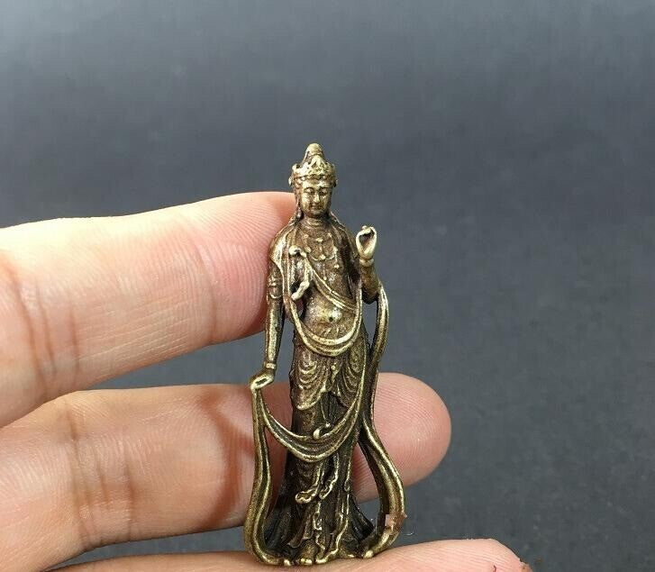 Brass Kwan-yin Guan Yin Buddha Exquisite Statue Figurine Tea Pet Decoration