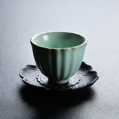 9cm Creative Lotus Design Cup Mat Pottery Cup Saucer Cup Coaster Kung Fu Tea Set