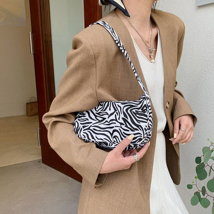 Animal Pattern Print Nylon Shoulder Bag Small Handbag Underarm Bags Purse Zipper
