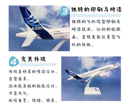 36CM 1:100 Risesoon AIRBUS A220-100 Passenger Airplane ABS Plastic Plane Model