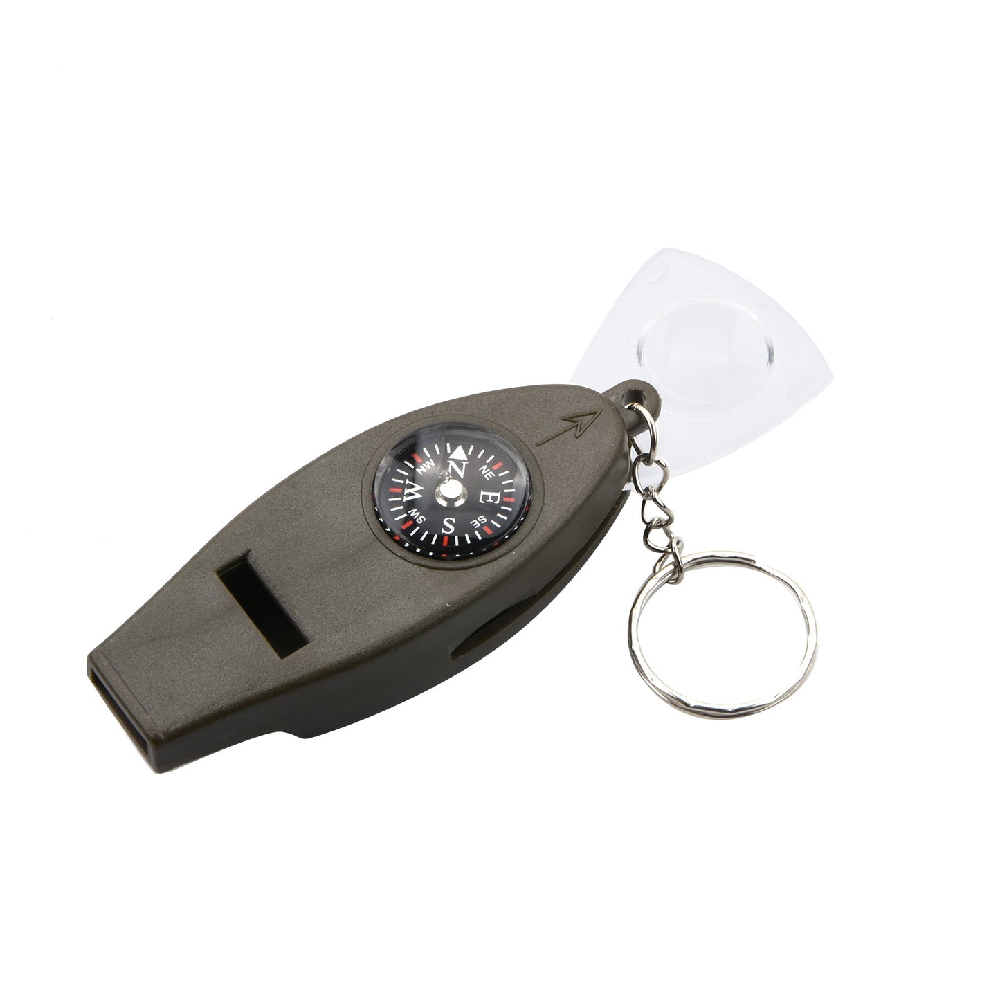 4 In 1 Emergency Whistle Compass Magnifier Thermometer Crisp Sound Keychain