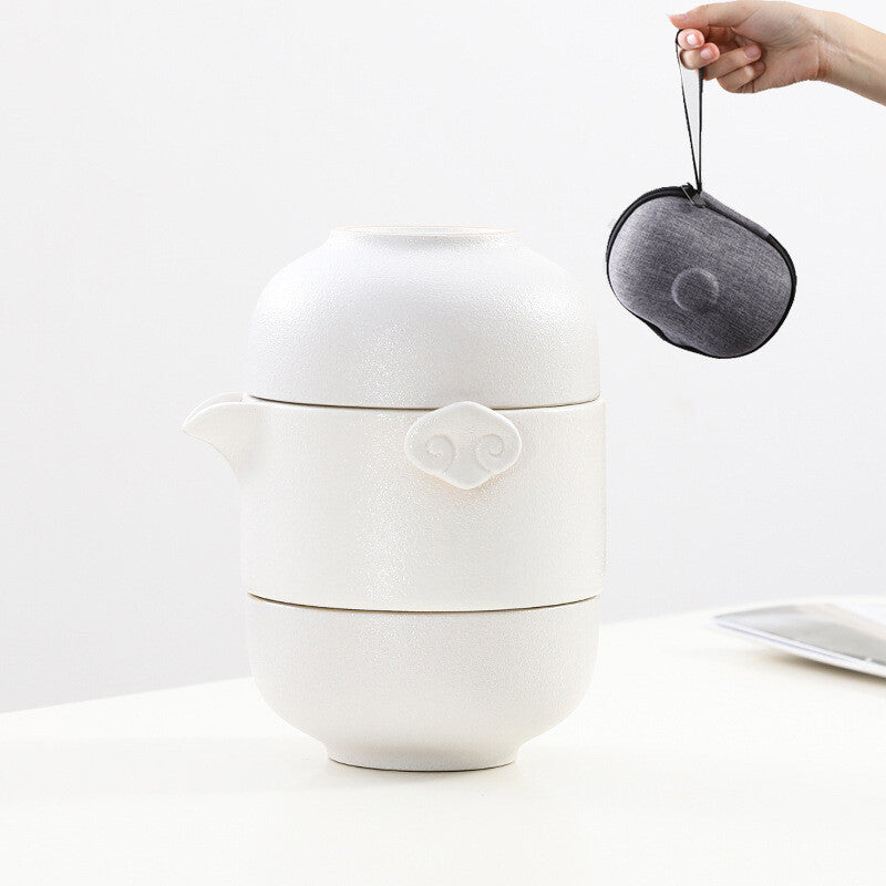 Portable Tea Set With Bag For Travel Pottery Tea Pot Ceramic Cup Kungfu Teasets