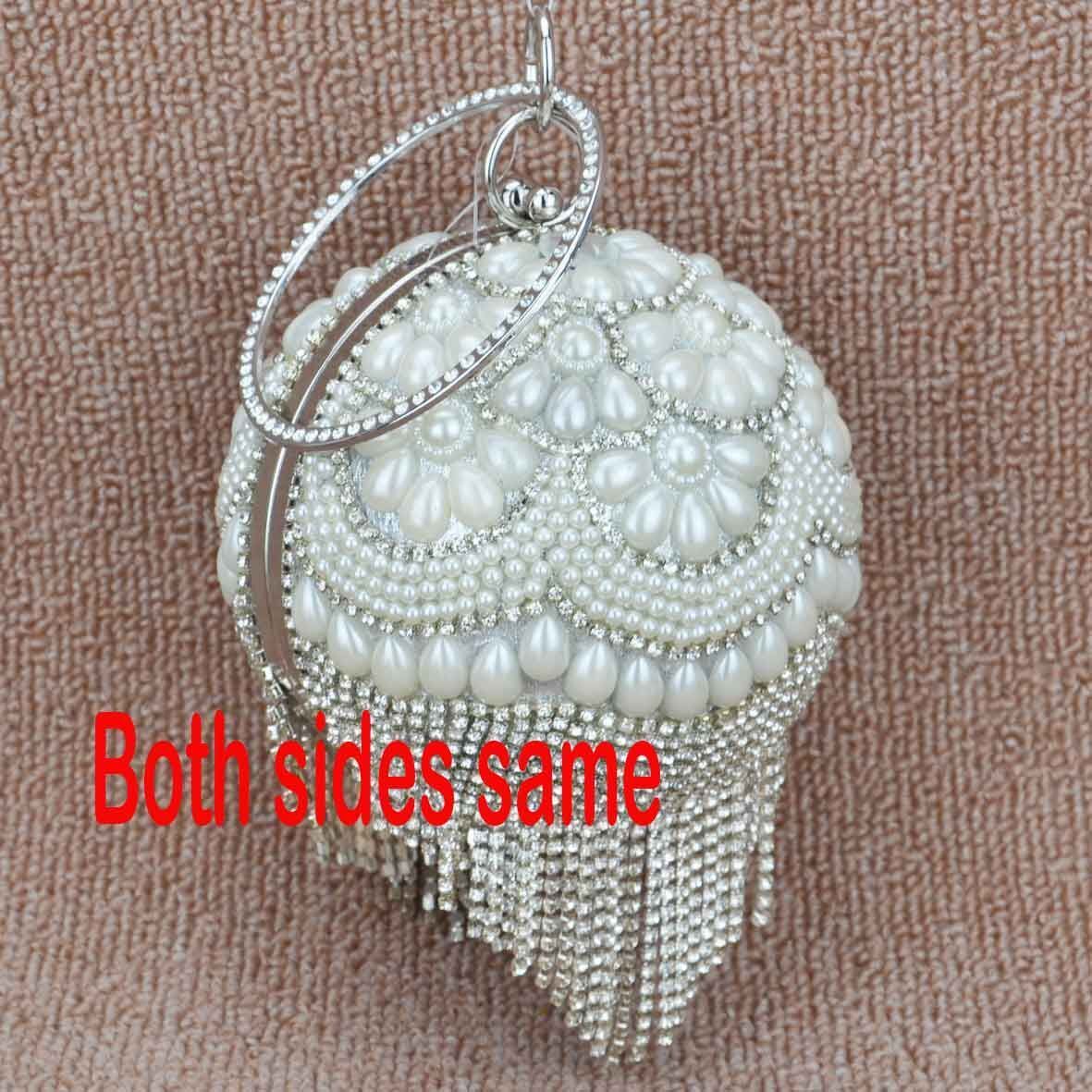 Golden Silver Beaded Ball Bag Tassels Purse Handbag Crystal Clutch Shoulder Bags