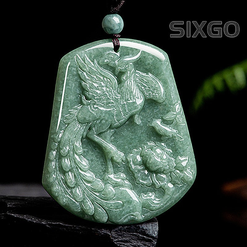Natural Grade A Jade Jadeite Zodiac Dragon And Phoenix Jade Pendant