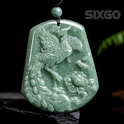 Natural Grade A Jade Jadeite Zodiac Dragon And Phoenix Jade Pendant