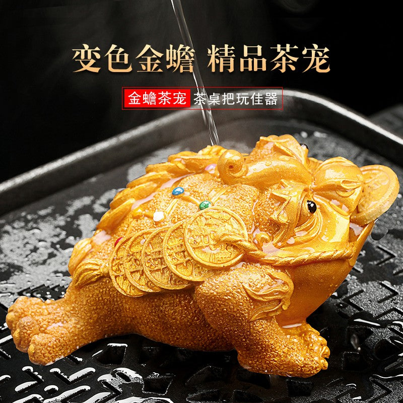Color Changing Tea Pet Ornament Golden Toad Tea Pet Tea Play Tea Accessories