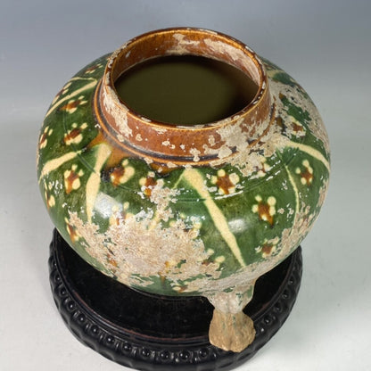 9.0" china old antique liao dynasty Porcelain tricolor three feet Incense burner