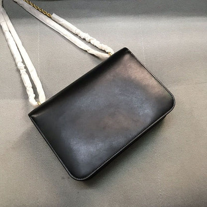 Genuine Leather Shoulder Bag Cowhide Black/White/Wine Red/Brown Chain Strap S/L