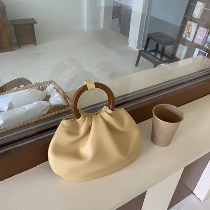 Shoulder Bags Wooden Handle Handbag Synthetic Leather Crossbody Bag Small Purses
