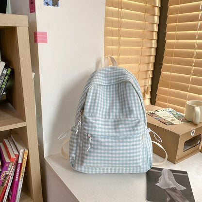 Waterproof Nylon Women Backpack Schoolbag Plaid Travel Book Bag Polyester 20-35L