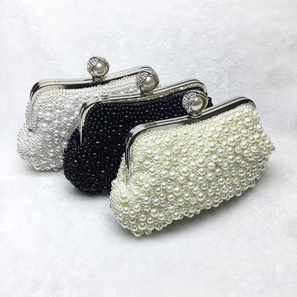 Elegant White Pearl Shell Evening Bgs Bead Small Handbag Clutch Shoulder Purse