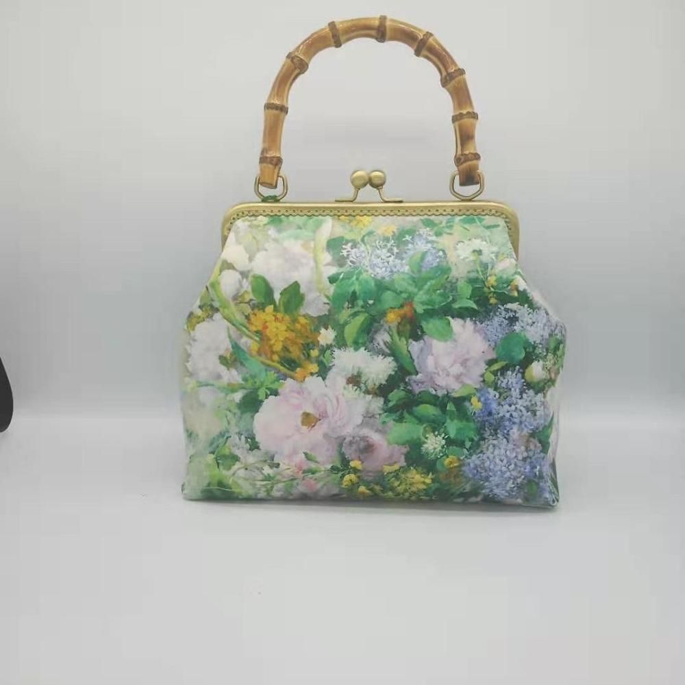 Lock Shell Bags Wood Vintage Flowers Chain Shoulder Crossbody Bag Tote Handbag