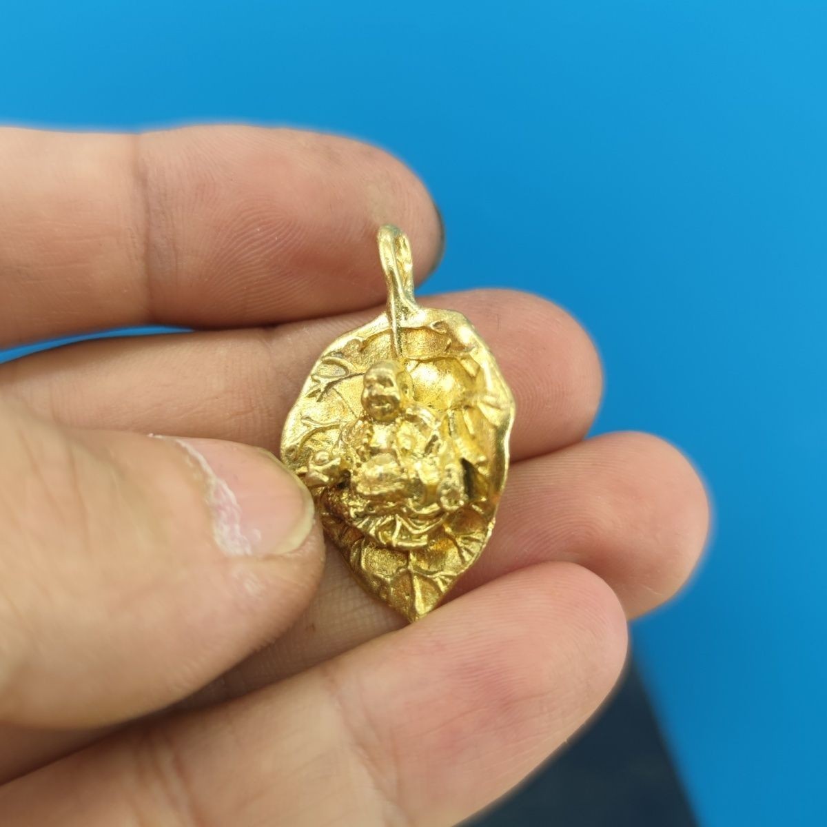 Yellow Brass Maitreya Buddha Pendant Men Woman Blessing Lucky Gift Keychain