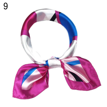 Women Small Print Silk Scarf Striped Headband Handle Bag Wristband Fashion