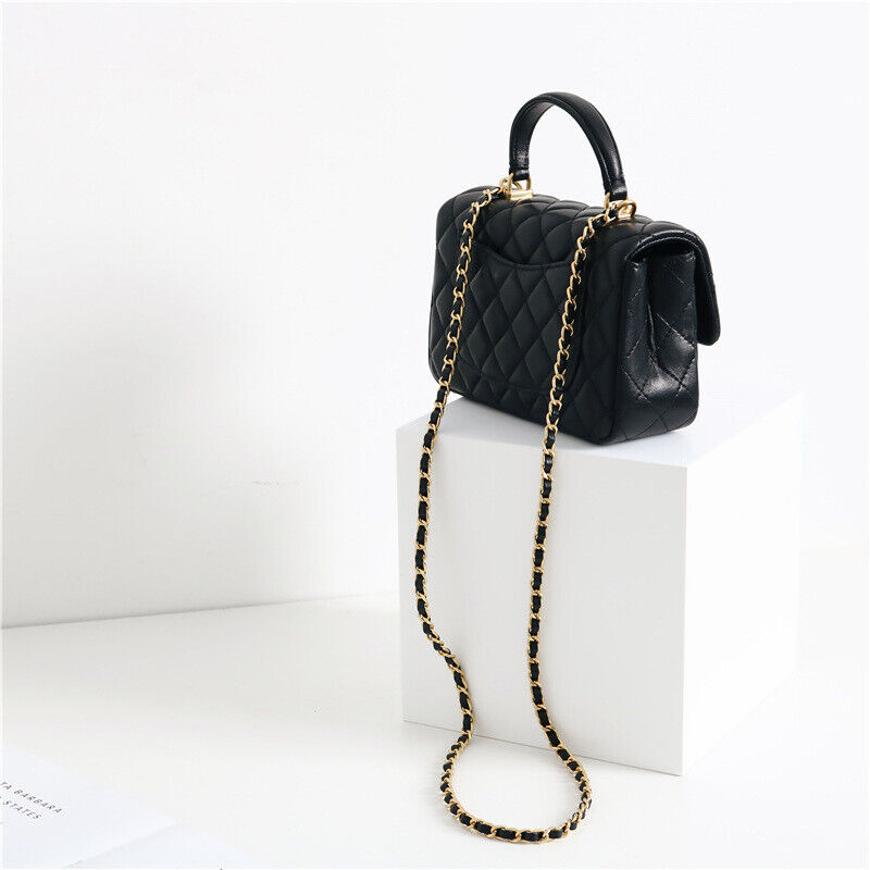 Small Quilted Lambskin Leather Handle Chain Tote Shoulder bag Crossbody Purse